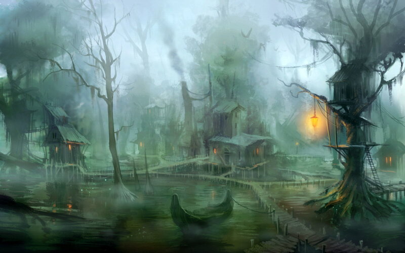 Misty swamp village