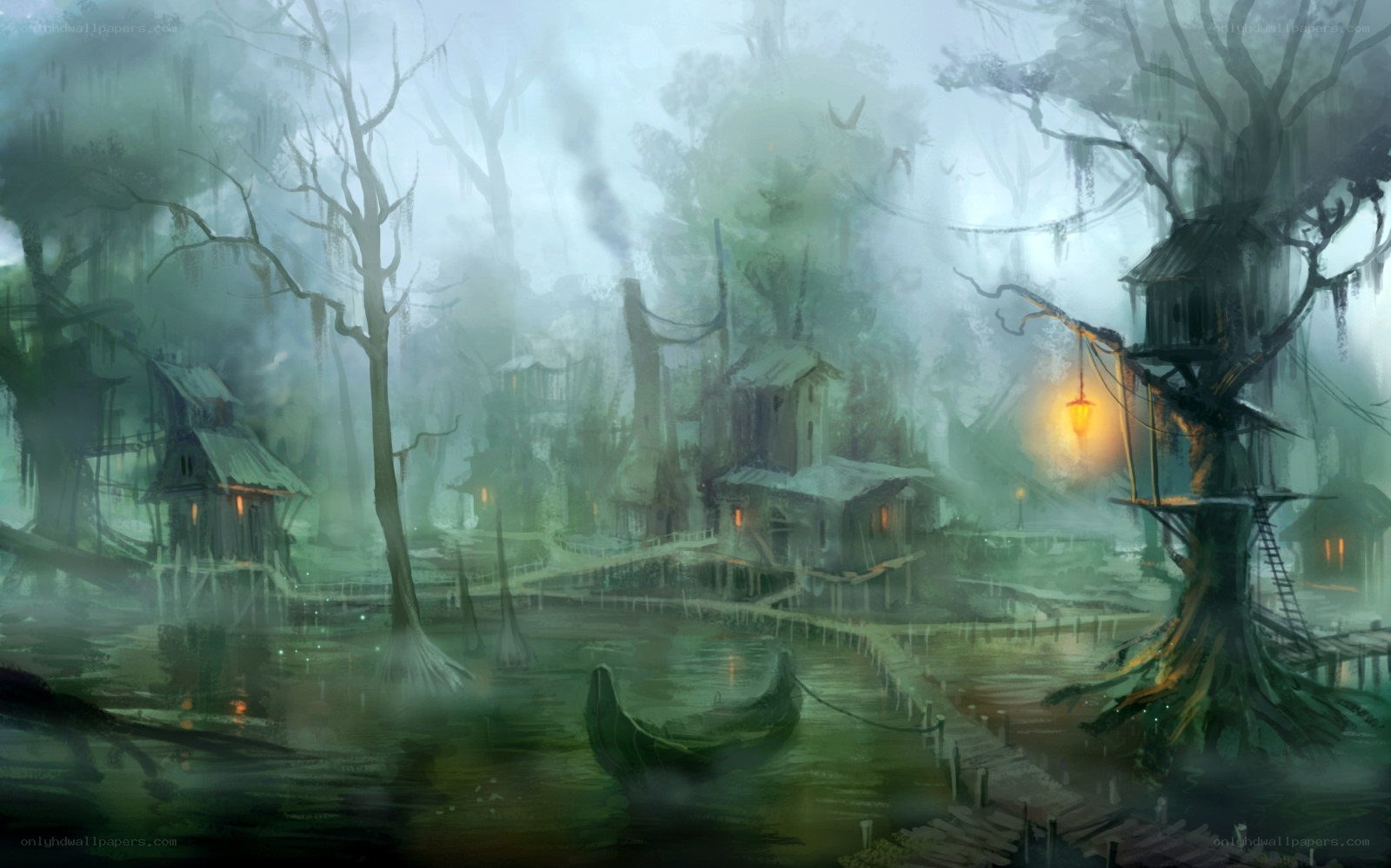 Misty swamp village