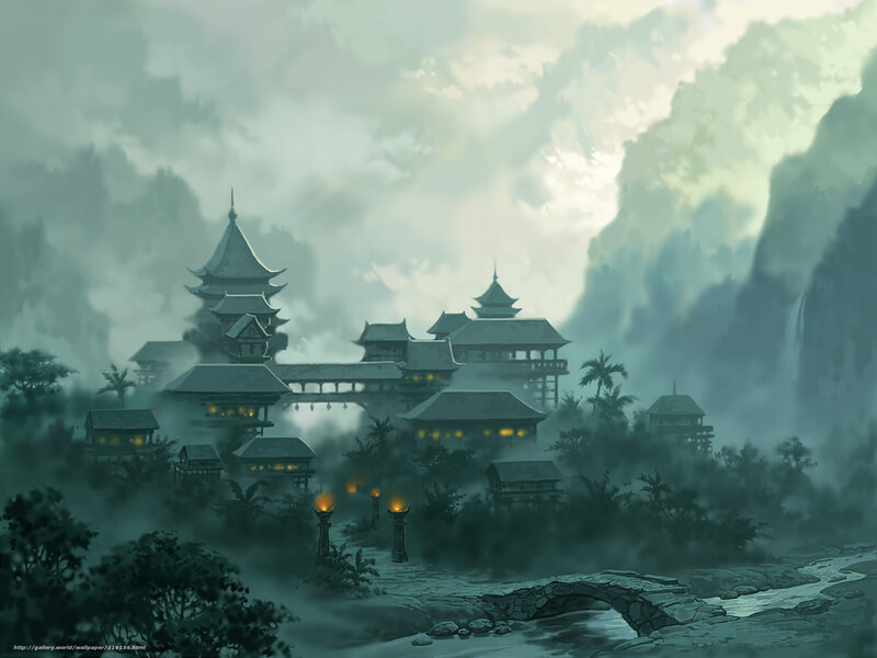 Misty temple village