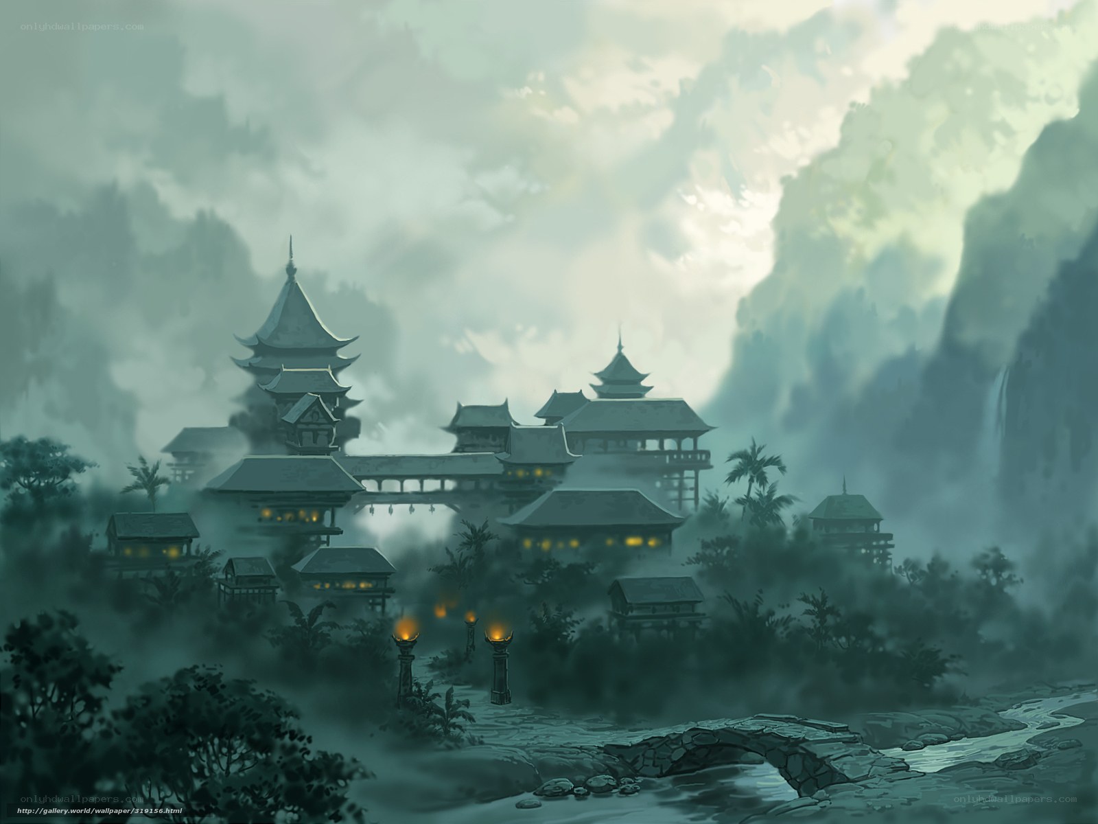 Misty temple village