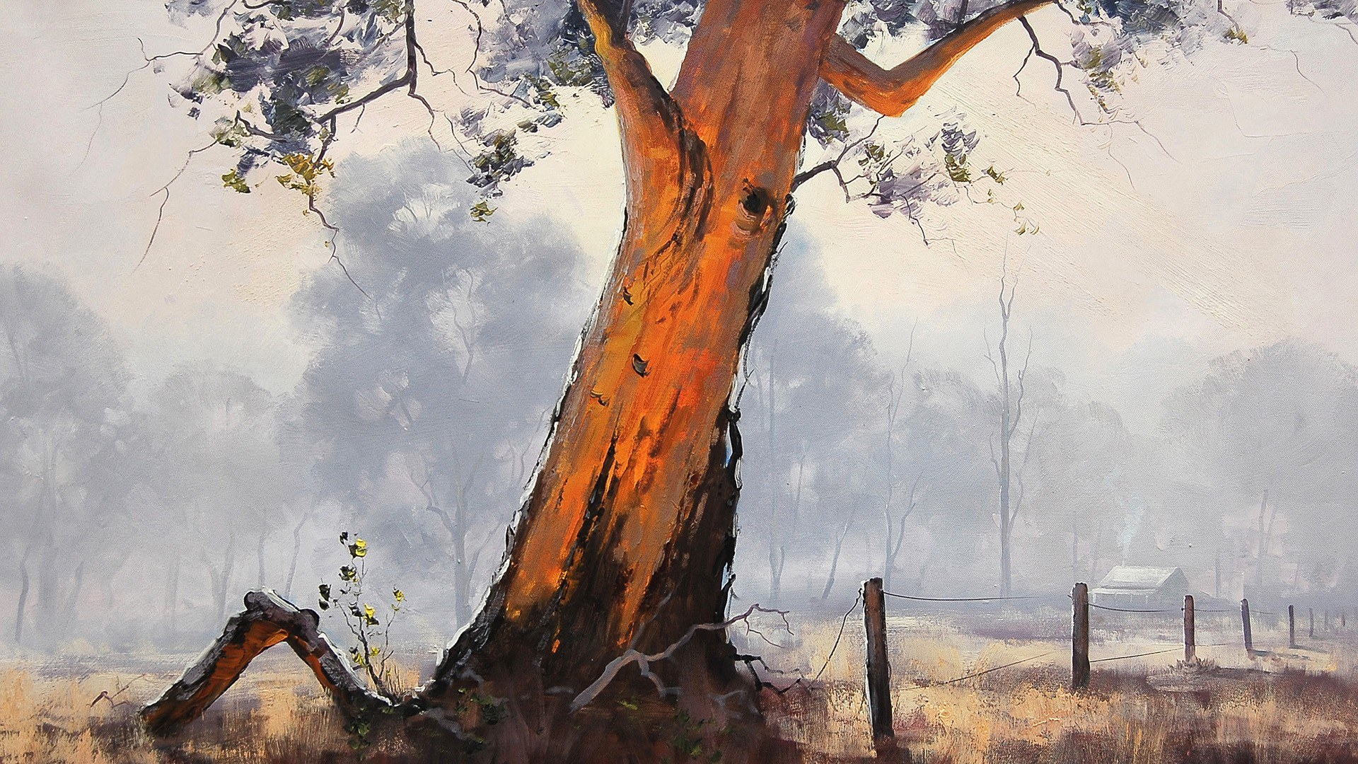 Misty tree landscape painting