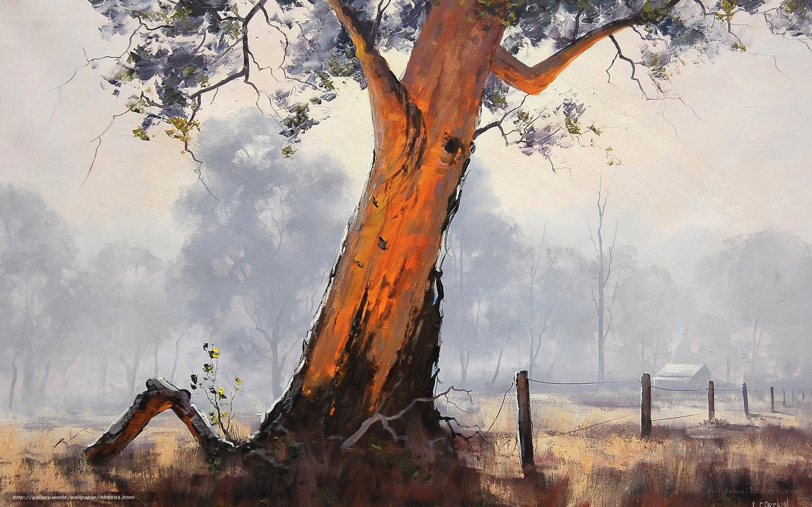 Misty tree landscape painting