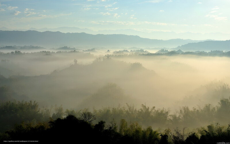 Misty Valley at Dawn — Blue, Serene