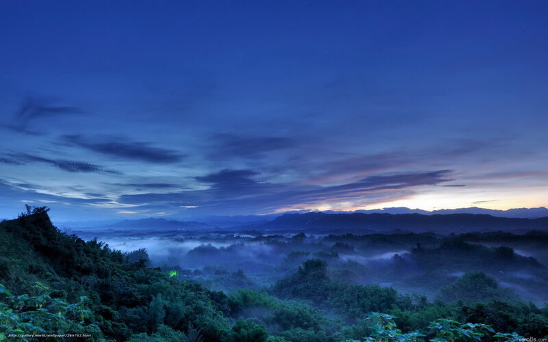 Misty Valley at Dawn — Blue
