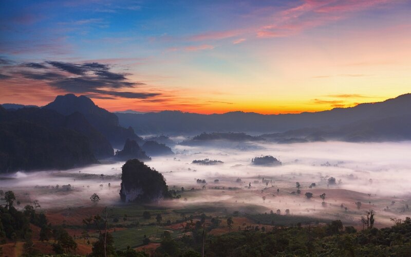 Misty Valley at Sunrise — Blue