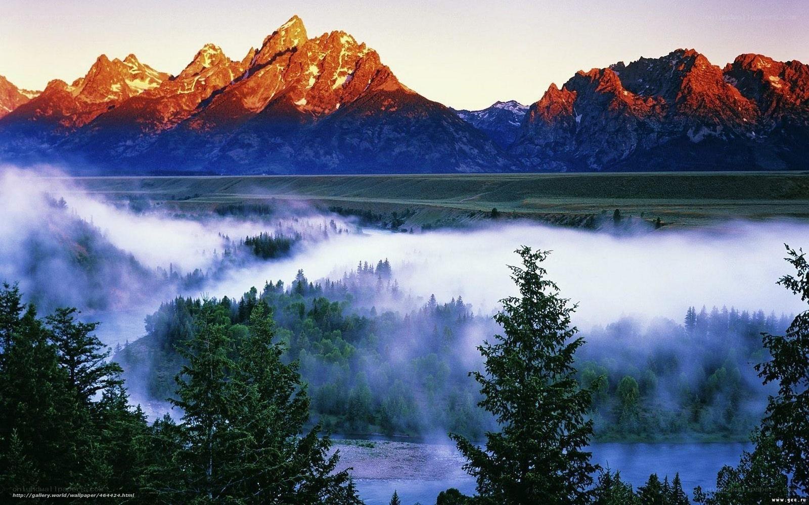 Misty valley with mountain peaks