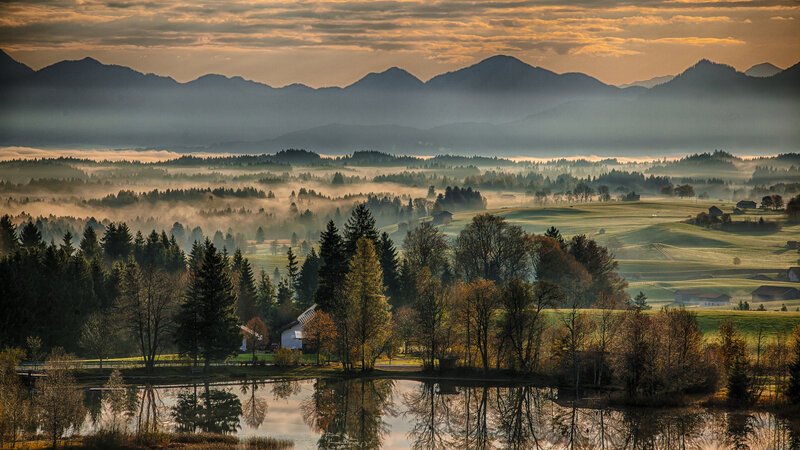 Misty Valley with Mountains — Green, Serene, Morning