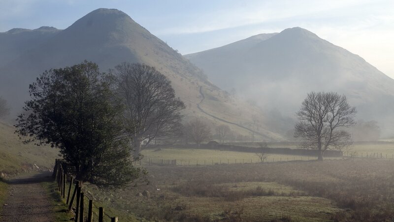 Misty Valley with Mountains — Green, Serene