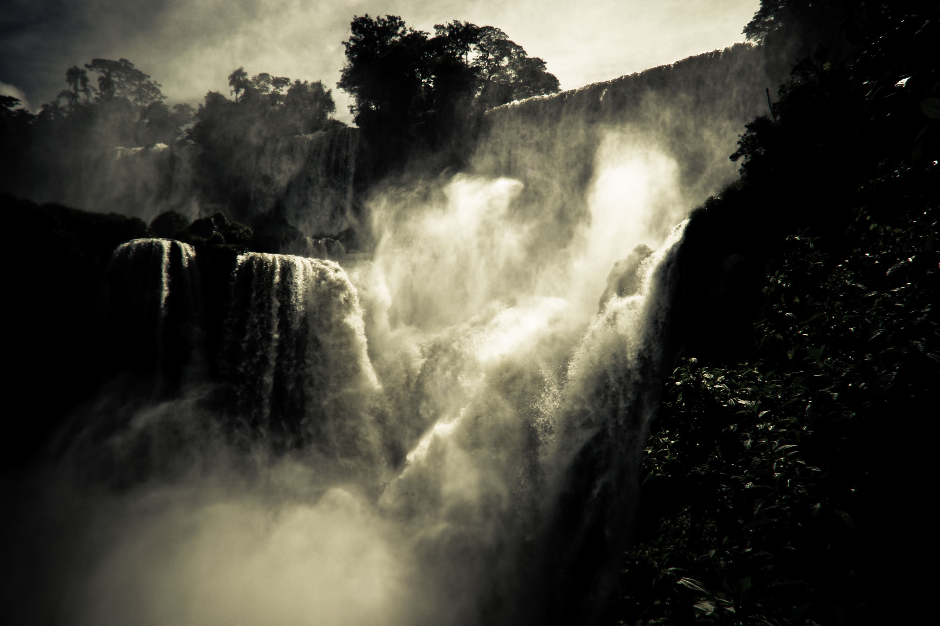 Misty waterfall in forest