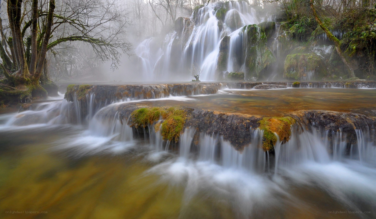 Misty waterfall in forest