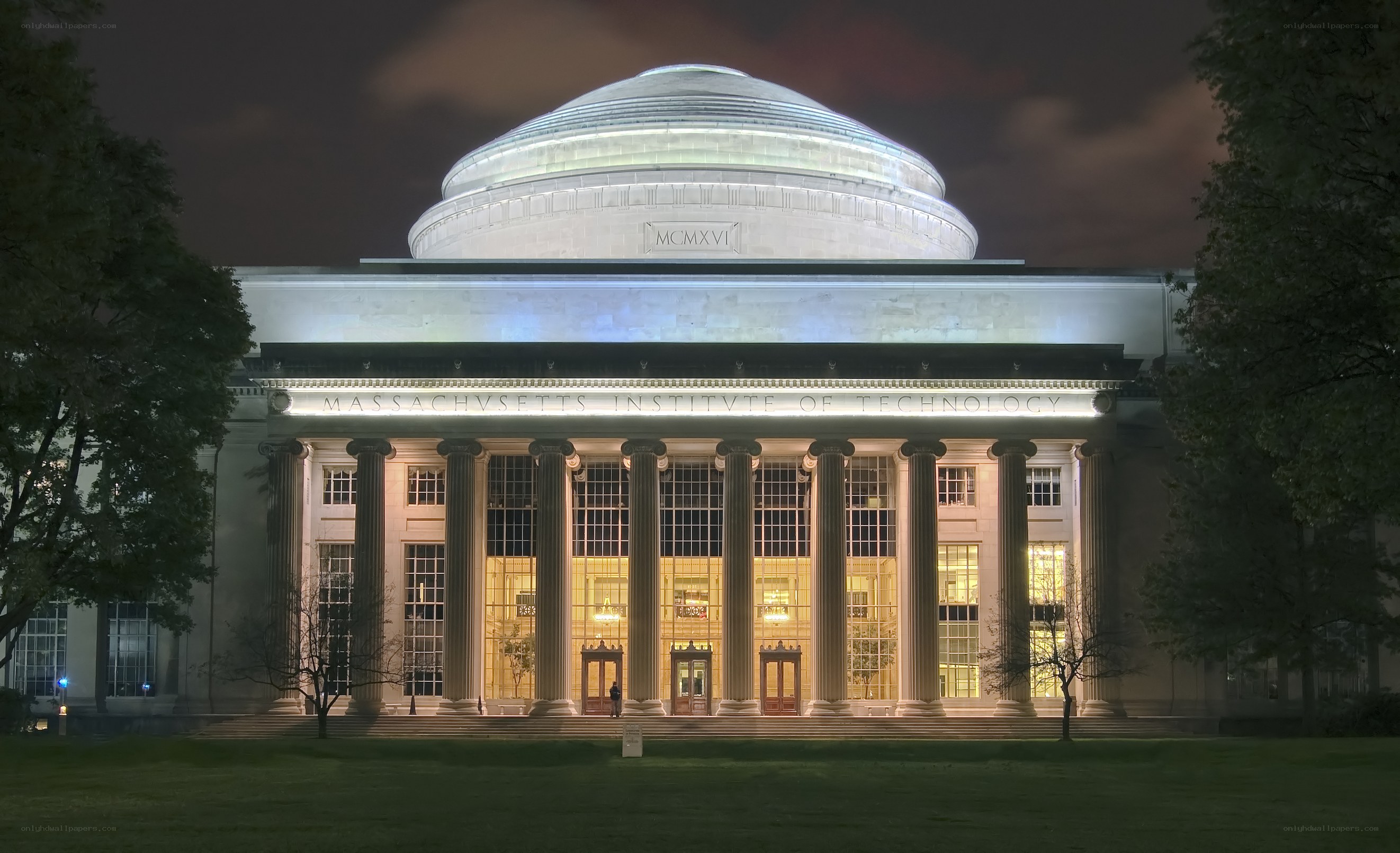 MIT's Great Dome at night