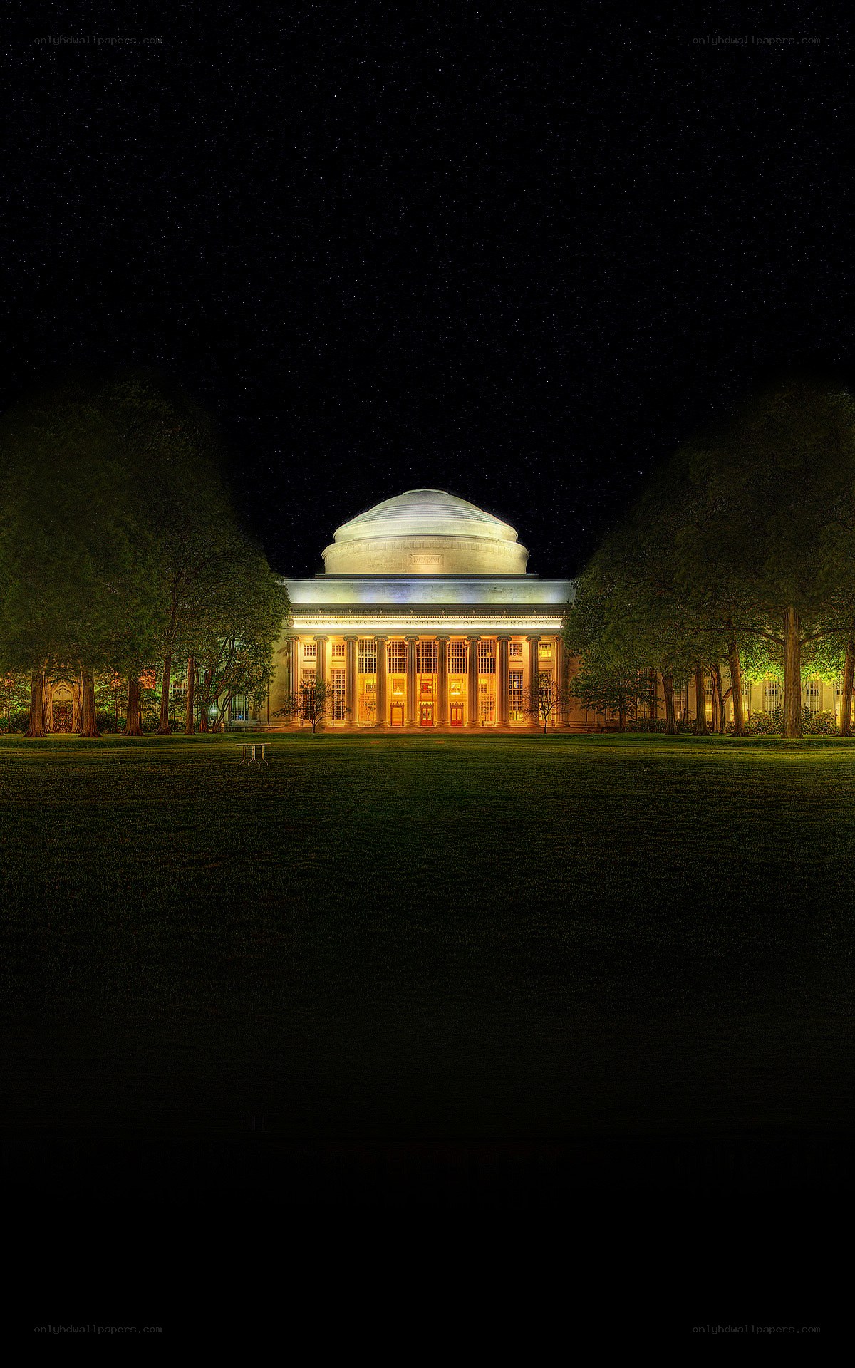 MIT's Great Dome at night