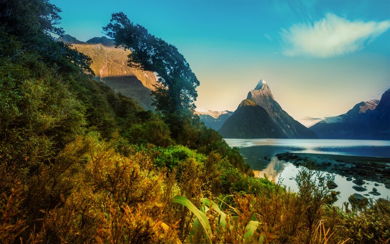 Mitre Peak at Milford Sound — Blue, Serene
