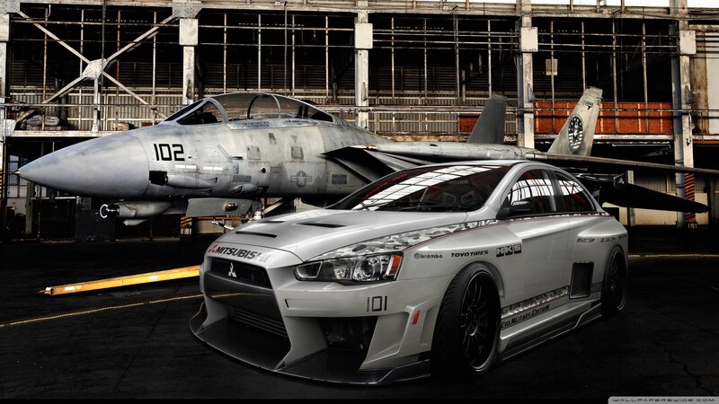 Mitsubishi car and fighter jet