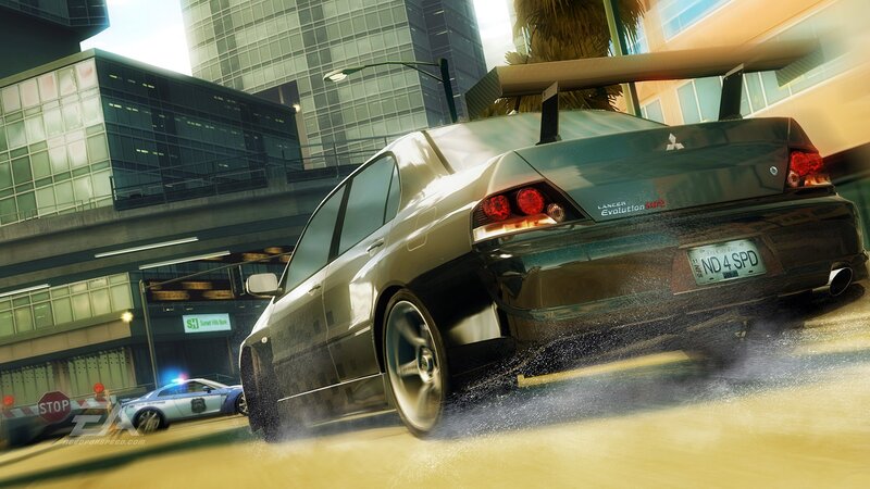 Mitsubishi Lancer drifts in city