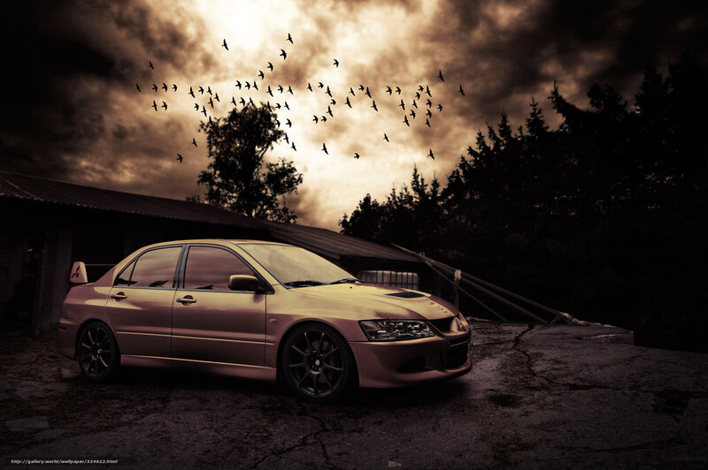 Mitsubishi Lancer Evolution at dusk