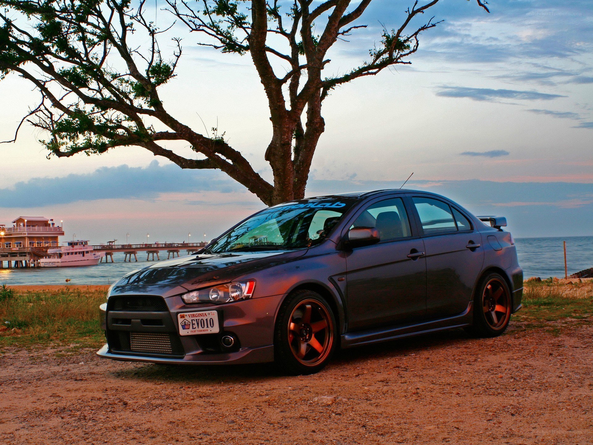 Mitsubishi Lancer Evolution at sunset