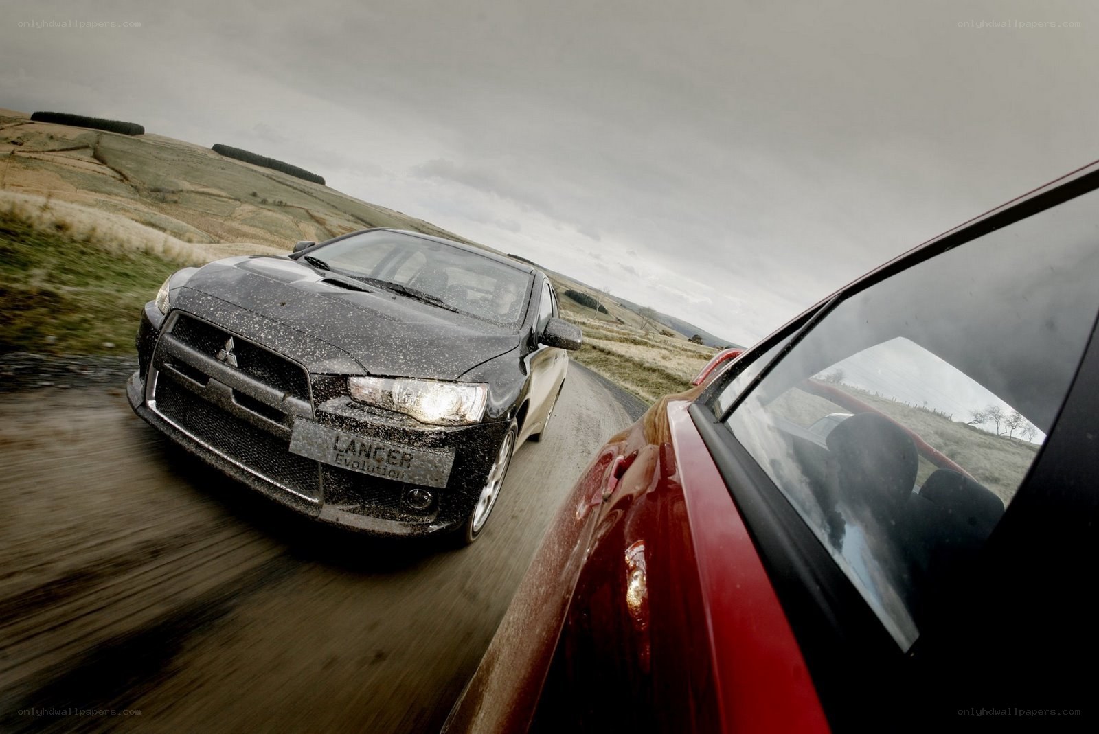 Mitsubishi Lancer Evolution on a country road