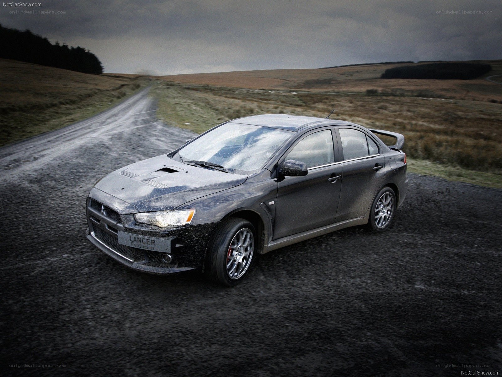Mitsubishi Lancer Evolution on a rural road