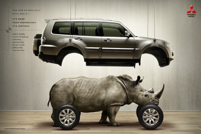 Mitsubishi Pajero ad with rhino