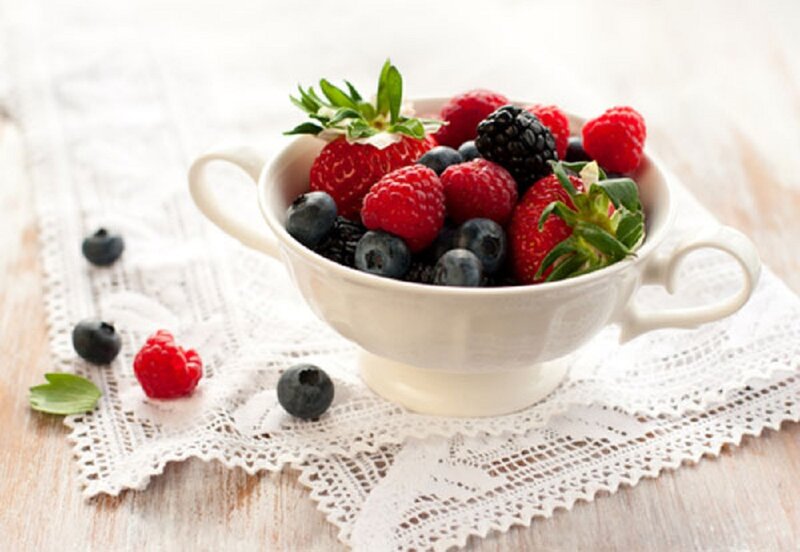 Mixed Berries in a Bowl — White