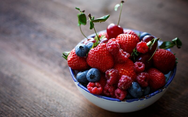 Mixed Berries in Bowl — Red, Natural, Photograph