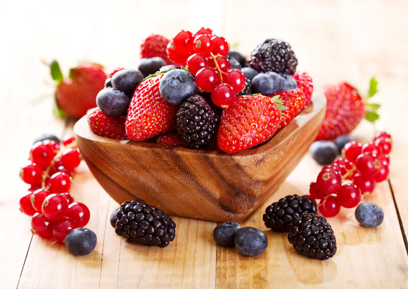 Mixed Berries in Wooden Bowl