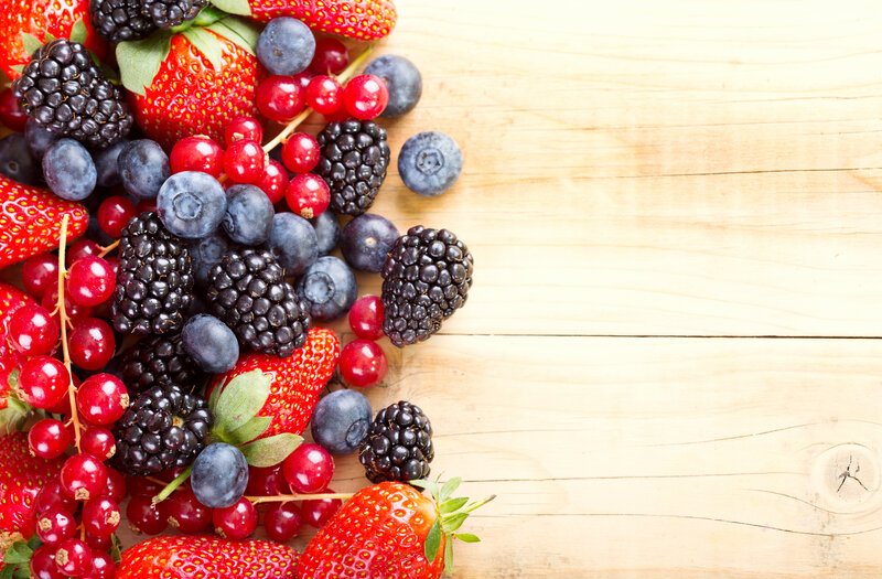 Mixed Berries on Wood — Red, Fresh, Photograph
