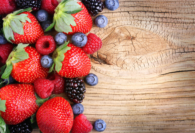 Mixed Berries on Wood — Red, Natural, Photograph