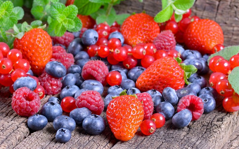 Mixed Berries on Wood — Red