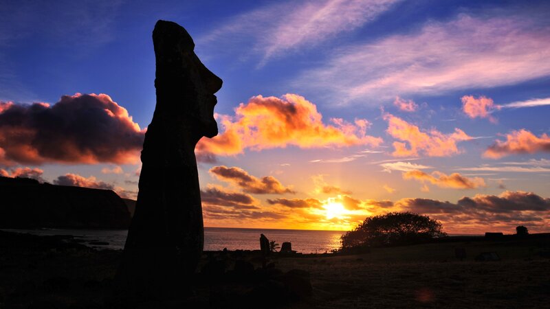 Moai Statue at Sunset — Blue, Dramatic