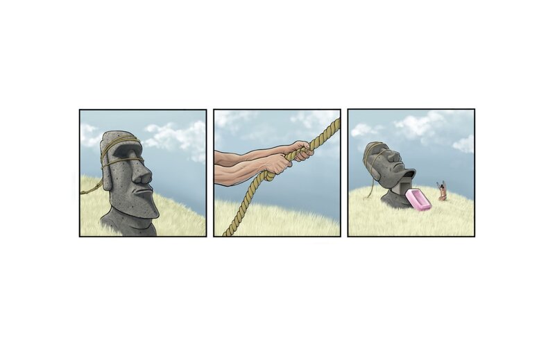 Moai Statue Being Moved