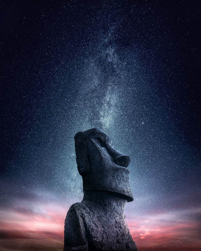 Moai Statue under Stars