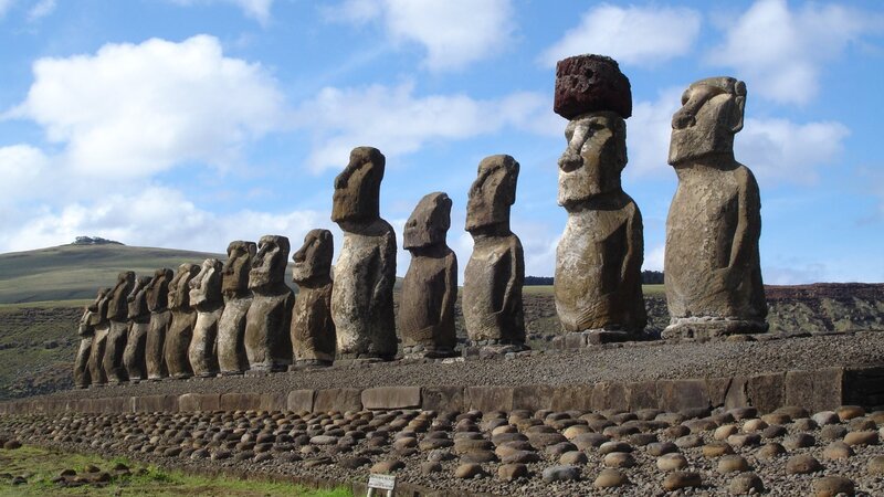 Moai Statues at Ahu Tongariki — Blue, Serene