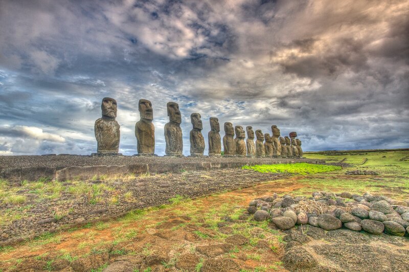 Moai Statues at Ahu Tongariki — Gray