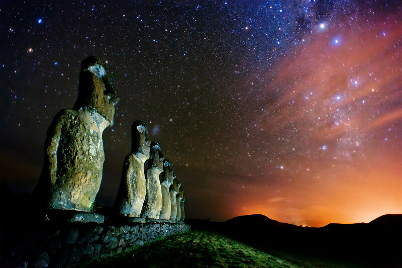 Moai Statues at Night — Black, Dramatic