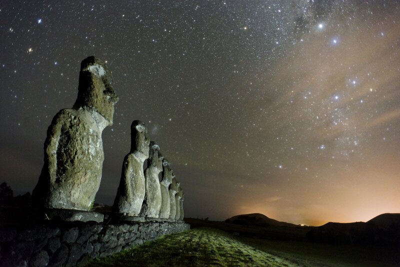 Moai Statues at Night — Black