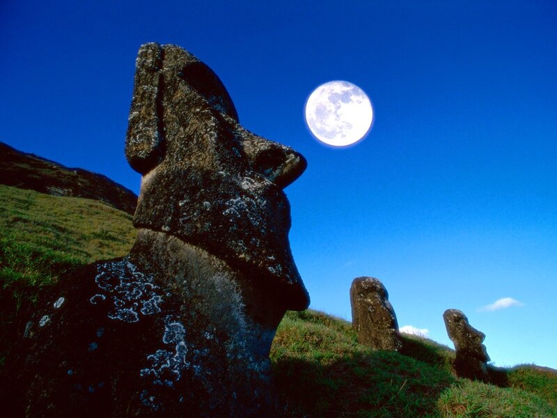 Moai Statues at Night — Blue