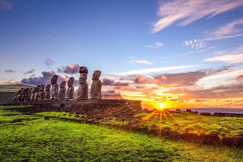 Moai Statues at Sunrise — Green
