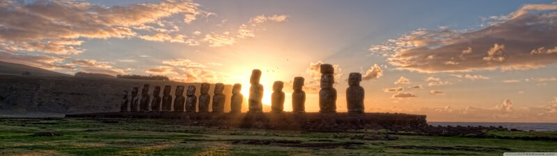Moai Statues at Sunrise — Orange