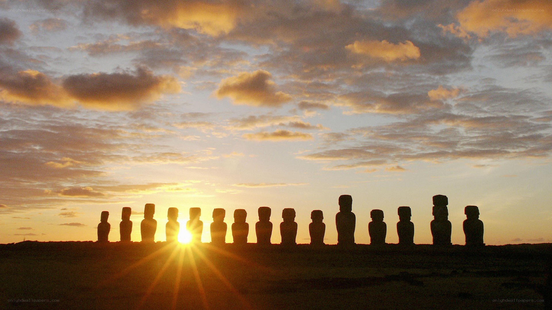 Moai statues at sunrise