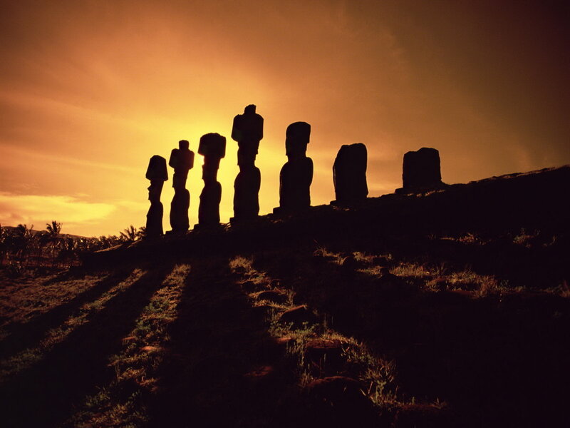 Moai Statues at Sunset — Dramatic