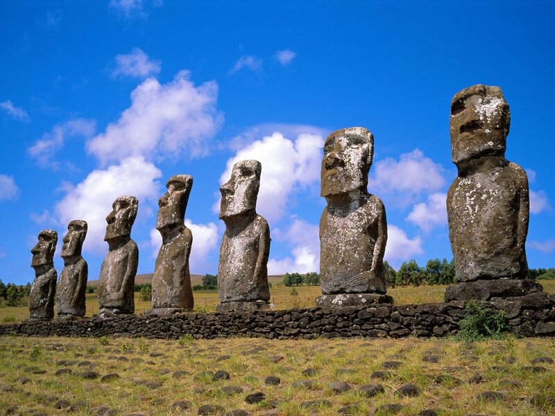 Moai Statues in a Field