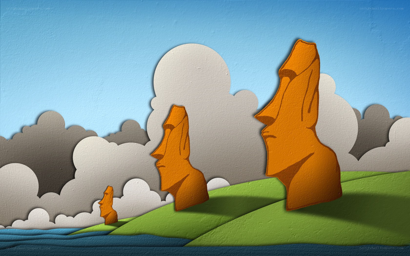 Moai statues on a hill