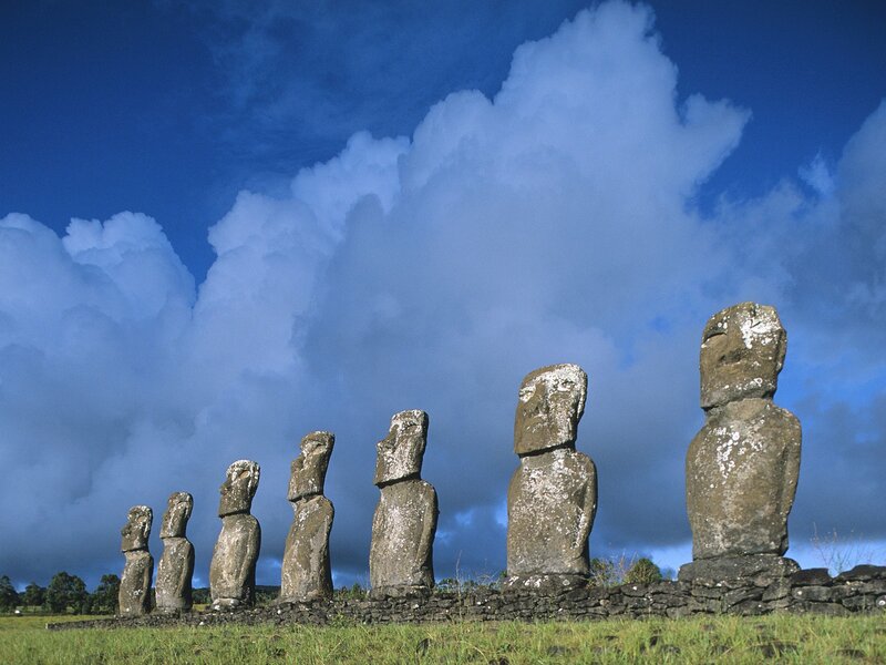 Moai Statues on Easter Island — Blue, Dramatic, Afternoon, Photograph