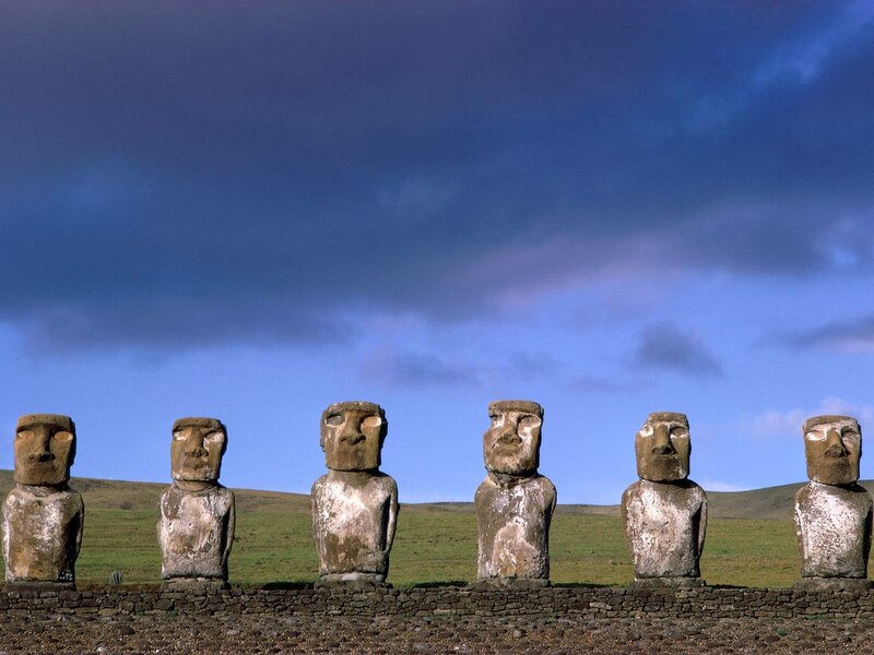 Moai Statues on Easter Island — Blue, Dramatic