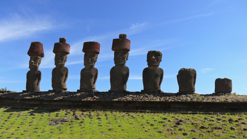 Moai Statues on Easter Island — Blue, Serene, Afternoon