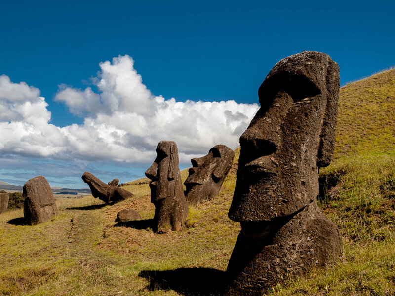 Moai Statues on Easter Island — Blue, Serene