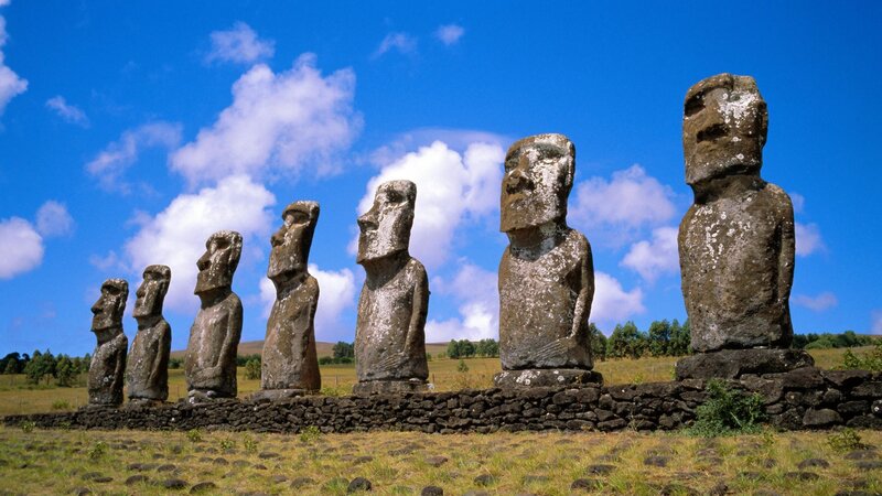 Moai Statues on Easter Island — Blue