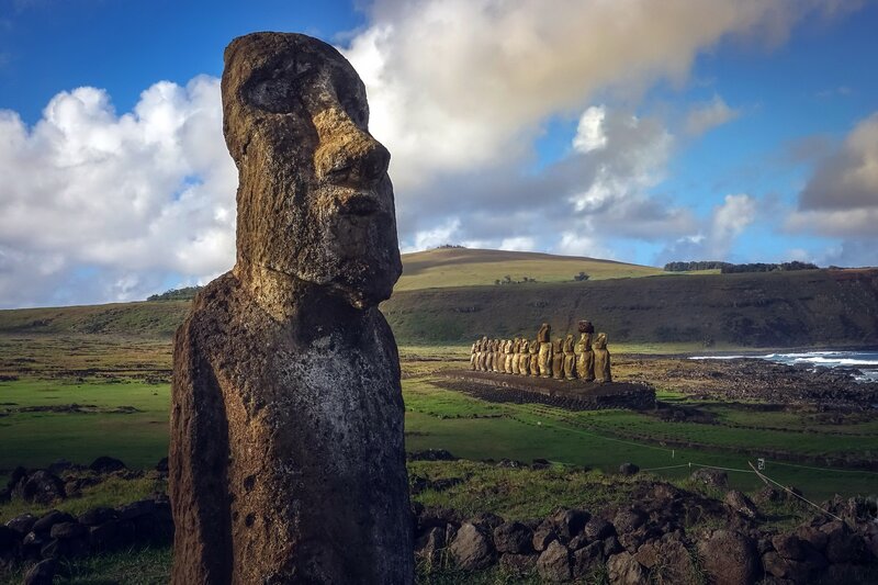 Moai Statues on Easter Island — Green, Dramatic